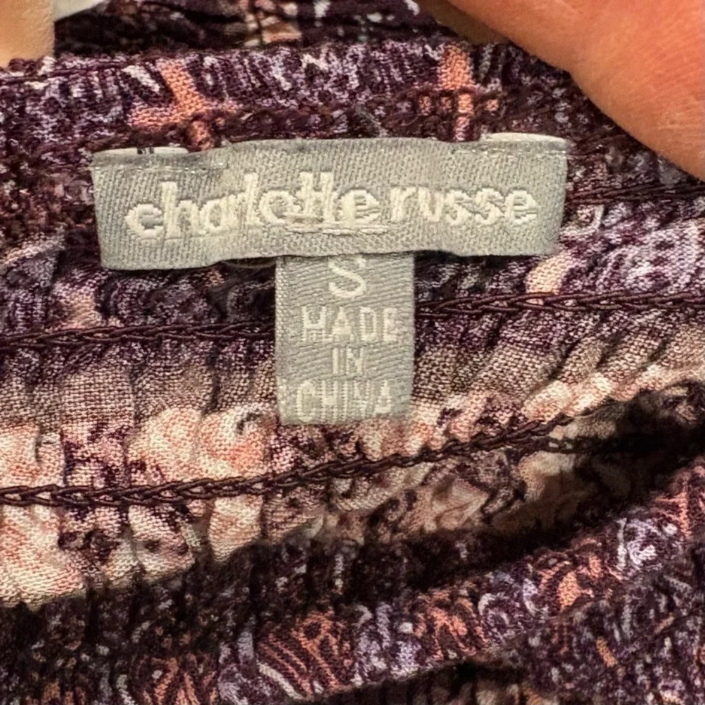 Charlotte Russe Smocked Boho Gypsy Womens Crop Top Bell Sleeves Purples sz Small